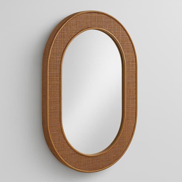 Creative Co-Op Round Wood and Rattan Wall Mirror 31.5 inch