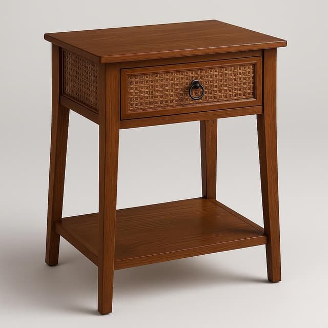 Leick Home Beiro Solid Wood Rattan Nightstand Walnut