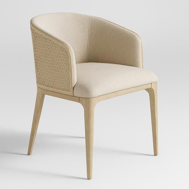 Celann Natural Finish Fabric Cane Accent Chair