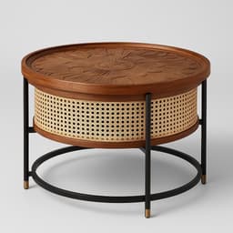 GDFStudio Boho Round Rattan Storage Coffee Table